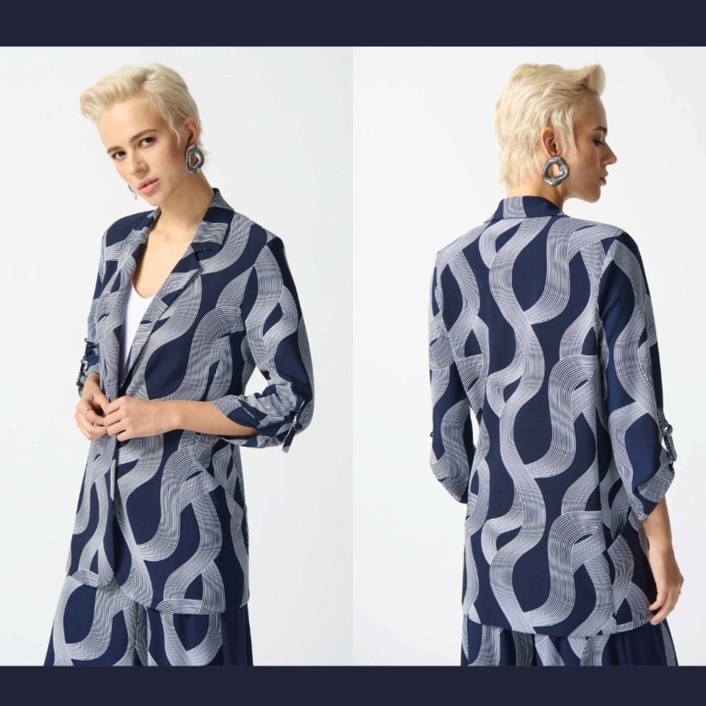 Joseph Ribkoff Womens Size 12 Abstract Print Longline Blazer Jacket Contemporary